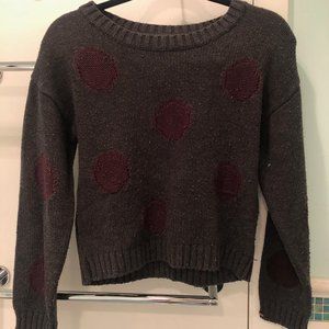 Grey Sweater with Purple Polkadots